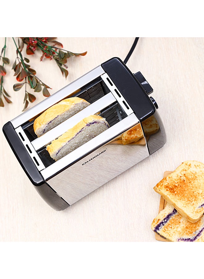2-Slice Bread Toaster with  Stainless Steel Body, Auto Pop-Up, Lift & Look Feature,  Cancel, Reheat & Defrost Functions,  Adjustable Temperature Control & Removable Crumb Tray 800 W OMBT2398 Silver/Black