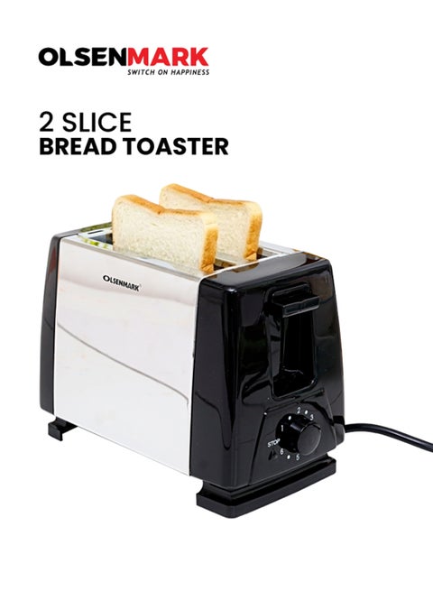 2-Slice Bread Toaster with Stainless Steel Body, Auto Pop-Up, Lift & Look Feature, Cancel, Reheat & Defrost Functions, Adjustable Temperature Control & Removable Crumb Tray 800 W OMBT2398 Silver/Black