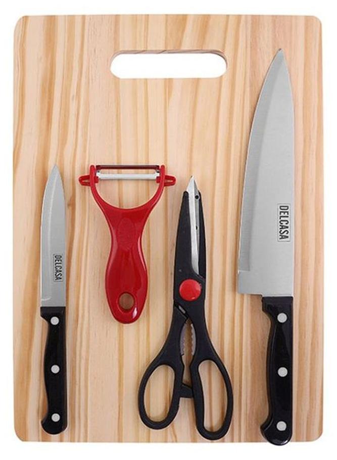 ديلكاسا طقم سكاكين من 4 قطع مع لوح تقطيع متعدد الألوان 35x25x1سم - Image 1