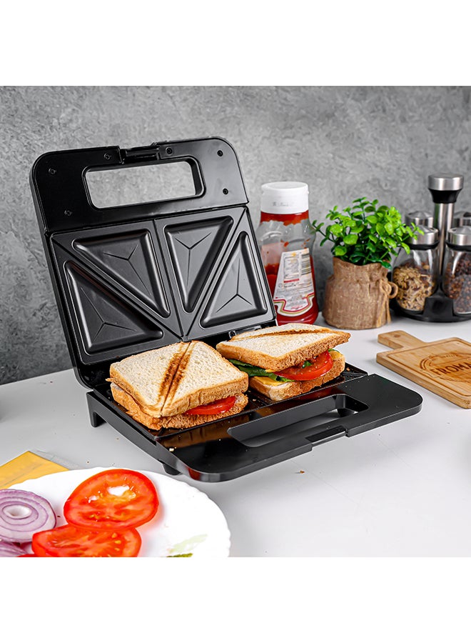 Sandwich Toaster/Toastie Maker With Deep Fill Non-Stick Hot Plates – 4-Slice Electric Grill Press Perfect For Toasted Cheese Snacks 750 W OMSM2404 Black