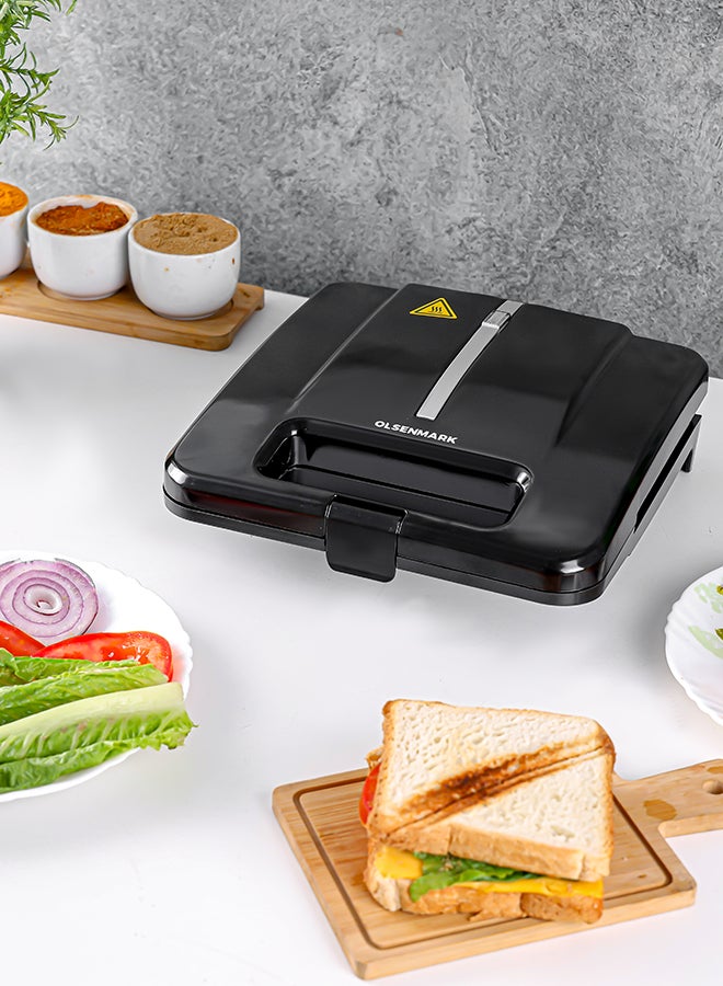 Sandwich Toaster/Toastie Maker With Deep Fill Non-Stick Hot Plates – 4-Slice Electric Grill Press Perfect For Toasted Cheese Snacks 750 W OMSM2404 Black