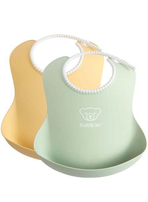 Pack Of 2 Small Baby Bib, Powder - Yellow And Powder Green