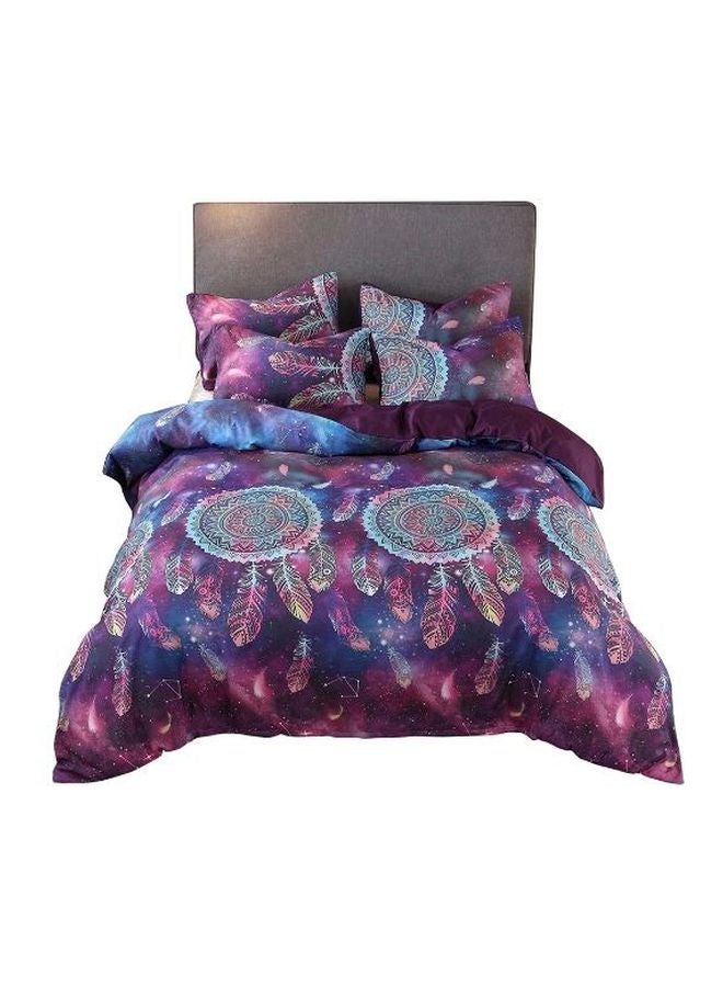 3-Piece Printed Bed Sheet Set Polyester Purple/White/Blue Twin - Image 1