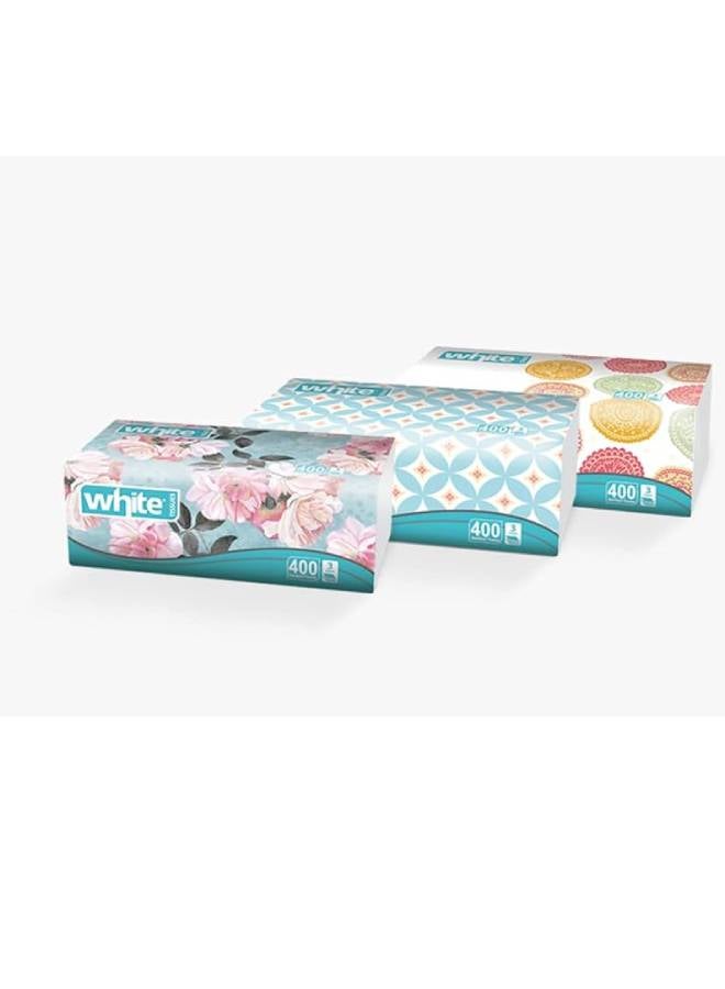 White Facial Tissues - 200 Double Tissues - Pack of 3 White 
