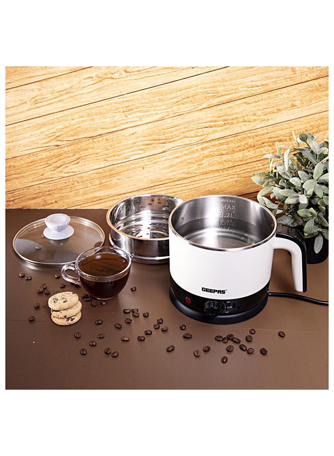 GEEPAS - Double Layer Multi-Functional Kettle With Egg Boiler Attachment/Cooking Noodle 50-60Hz 1.7 L 1000 W GK38026 White/Silver/Black - Image 1