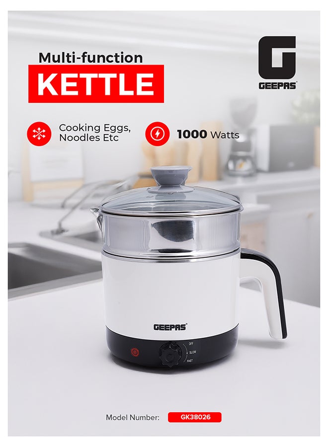 GEEPAS Double Layer Multi-Functional Kettle With Egg Boiler Attachment/Cooking Noodle 50-60Hz 1.7 L 1000 W GK38026 White/Silver/Black - Image 1