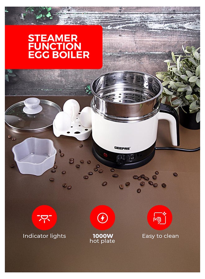 GEEPAS Double Layer Multi-Functional Kettle With Egg Boiler Attachment/Cooking Noodle 50-60Hz 1.7 L 1000 W GK38026 White/Silver/Black - Image 3
