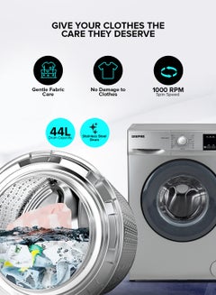 GEEPAS 6 KG Fully Automatic Front Load Washing Machine|Eco-Logic, LED Display Equipped with 15 Programs including Child Lock, Quick Wash, Delay, Easy Care, Cotton, etc| 6 kg Capacity and 44 L Drum Capacity 1000 RPM| 1 Year Warranty 2100 W GWMF6109STN Metallic Grey  - Image 3