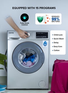 GEEPAS 6 KG Fully Automatic Front Load Washing Machine|Eco-Logic, LED Display Equipped with 15 Programs including Child Lock, Quick Wash, Delay, Easy Care, Cotton, etc| 6 kg Capacity and 44 L Drum Capacity 1000 RPM| 1 Year Warranty 2100 W GWMF6109STN Metallic Grey  - Image 4