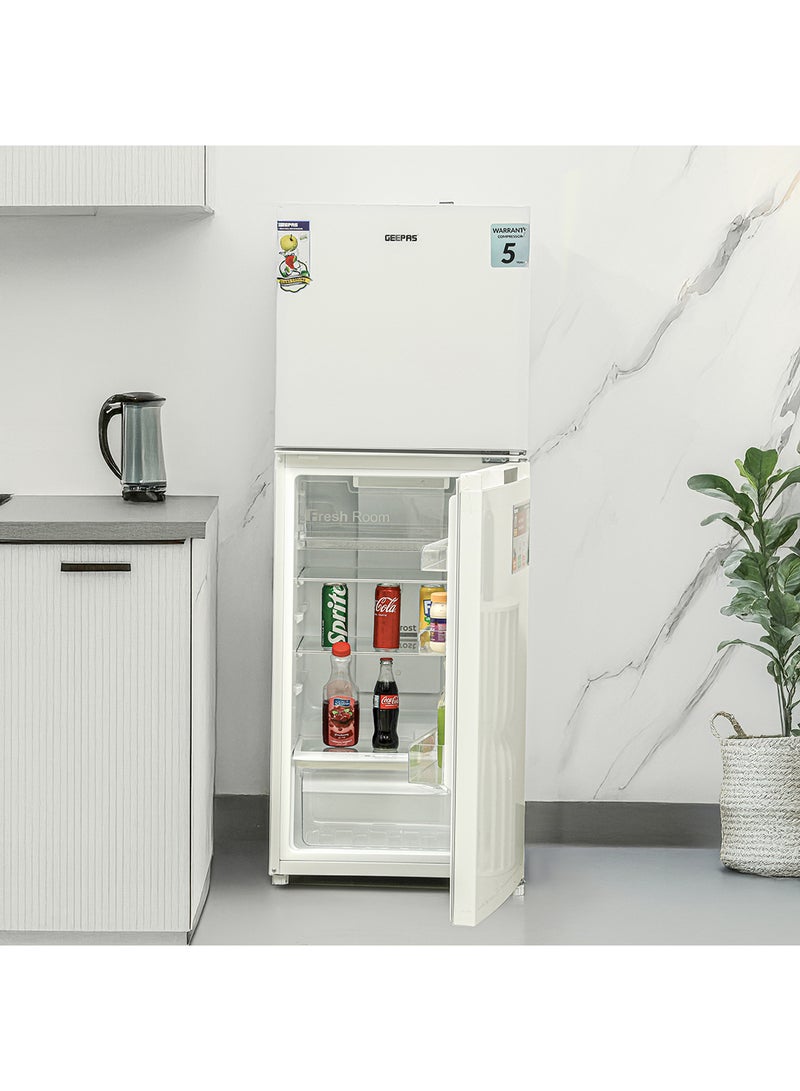 GEEPAS - 270L Gross/ 200L Net Capacity No Frost Double Door Refrigerator| With Multi Air Flow, Refrigerator Crisper Box, Big Vegetable Box, Grip Handle Glass Shelves, Chrome Bottle Handle & Chiller Shelves, Transparent Door Basket GRF2708WPN White - Image 1