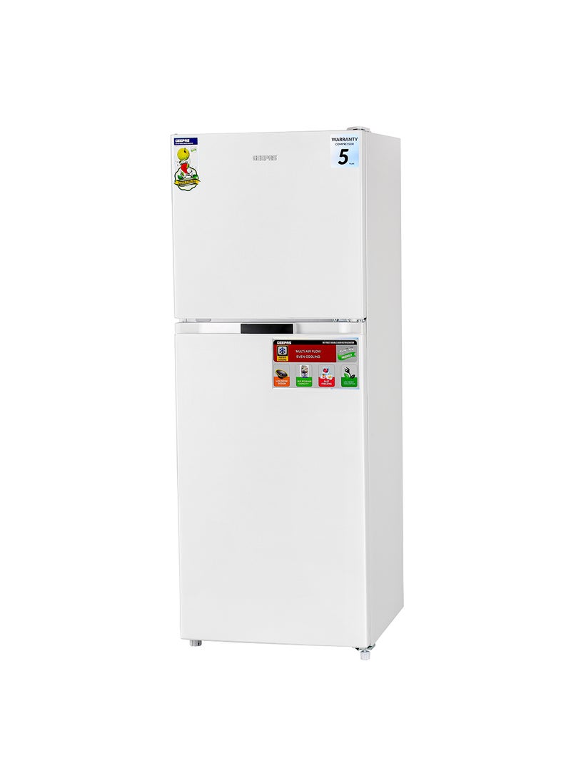GEEPAS - 270L Gross/ 200L Net Capacity No Frost Double Door Refrigerator| With Multi Air Flow, Refrigerator Crisper Box, Big Vegetable Box, Grip Handle Glass Shelves, Chrome Bottle Handle & Chiller Shelves, Transparent Door Basket GRF2708WPN White - Image 1