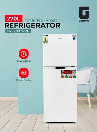 270L Gross/ 200L Net Capacity No Frost Double Door Refrigerator| With Multi Air Flow, Refrigerator Crisper Box, Big Vegetable Box, Grip Handle Glass Shelves, Chrome Bottle Handle & Chiller Shelves, Transparent Door Basket GRF2708WPN White - pnsku/N38063119A/45/_/1750681114/37dd1896-1eb4-489f-ab32-aeac4cebf069
