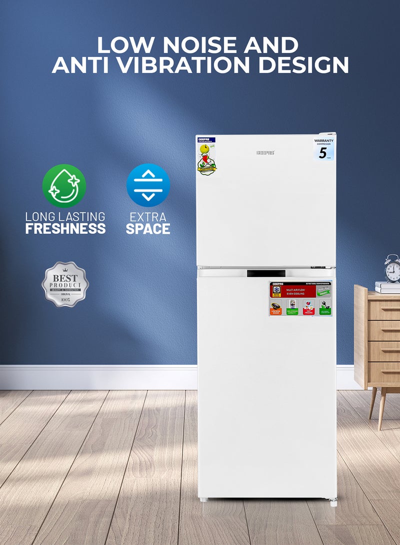 270L Gross/ 200L Net Capacity No Frost Double Door Refrigerator| With Multi Air Flow, Refrigerator Crisper Box, Big Vegetable Box, Grip Handle Glass Shelves, Chrome Bottle Handle & Chiller Shelves, Transparent Door Basket GRF2708WPN White