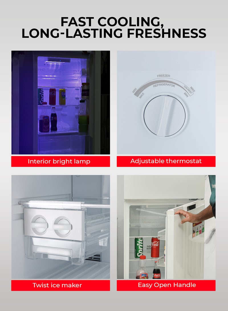 270L Gross/ 200L Net Capacity No Frost Double Door Refrigerator| With Multi Air Flow, Refrigerator Crisper Box, Big Vegetable Box, Grip Handle Glass Shelves, Chrome Bottle Handle & Chiller Shelves, Transparent Door Basket GRF2708WPN White
