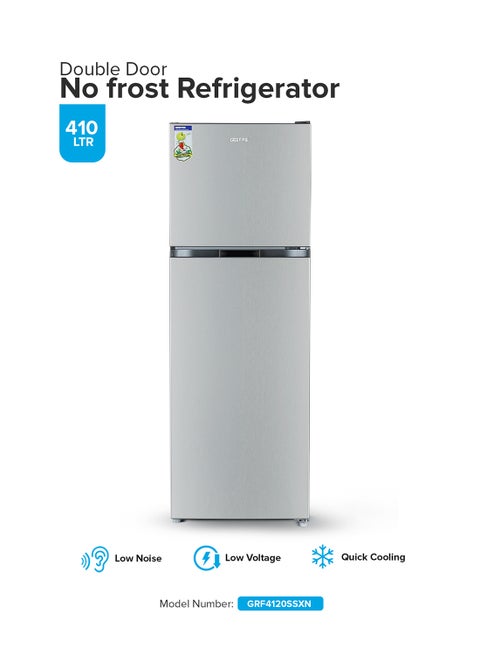 410L Gross/348L Net Capacity, No Frost Double Door Refrigerator| With Multi Airflow, Twist Ice Maker, Stainless Steel Finish, Separate Temperature Control For Fridge & Freezer,  Freezer- 78L capacity GRF4120SSXN Silver
