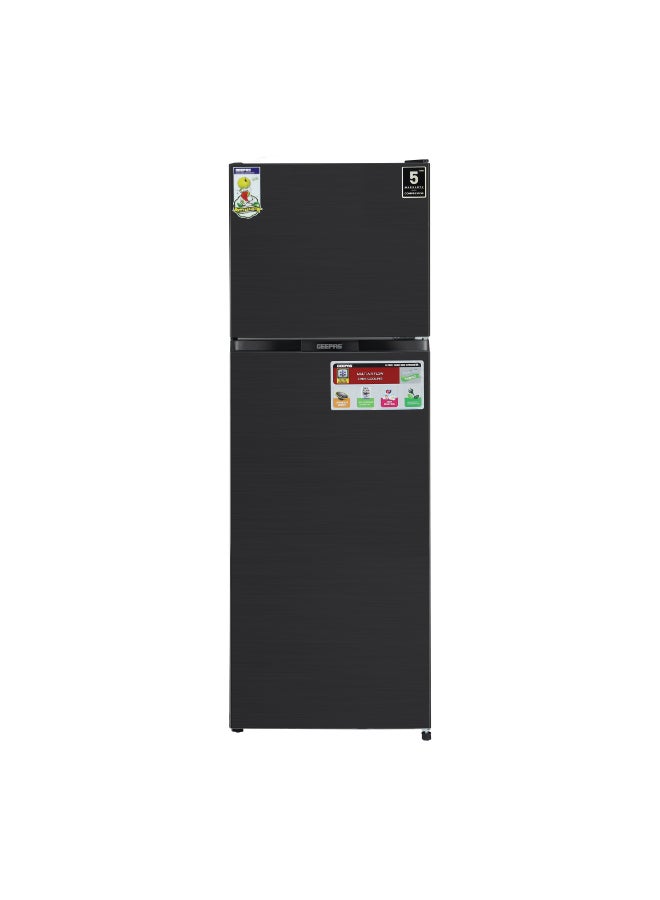 GEEPAS 348 Gross / 270 Net Capacity No-Frost Double Door Refrigerator Quick Cooling | Low Noise, Stainless Steel Finish Equipped with Recessed Handle | Glass Shelves, Chrome Bottle Holder, Chiller Shelf, Transparent Basket | GRF4120SSXN-U Dark Grey GRF4120SSXN Grey - Image 1