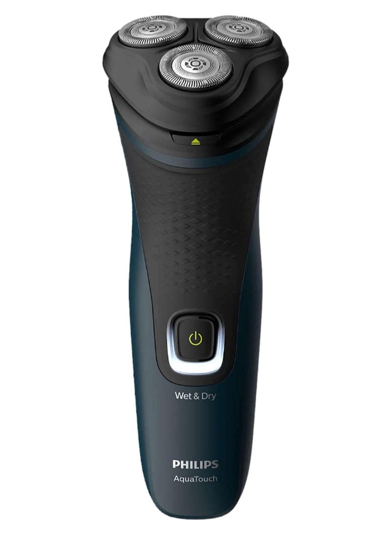 Philips AquaTouch Shaver 1000 Wet or Dry Electric Shaver, S1121/40, 2 Year world-wide guarantee Black/Blue - Image 1