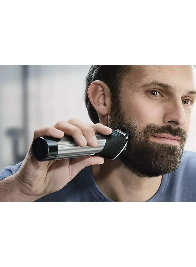 Philips Beard Trimmer BT9810,Ultimate Precision with Built-In Metal Comb,Self-Sharpening Steel Blades, 30 Length Settings,Steel Body, Battery Indicator,120min Cordless, Waterproof, Travel Case Black/Silver