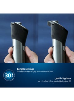 فيليبس ماكينة تقصير اللحية BT9810 من Philips | دقة مطلقة مع مشط معدني مدمج | 
شفرات فولاذية ذاتية الشحذ، 30 إعداد للطول | هيكل فولاذي، مؤشر البطارية | 120 دقيقة من الاستخدام اللاسلكي، مقاومة للماء، مع حقيبة سفر أسود/فضي  - Image 4
