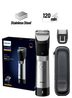 Philips Beard Trimmer BT9810,Ultimate Precision with Built-In Metal Comb,Self-Sharpening Steel Blades, 30 Length Settings,Steel Body, Battery Indicator,120min Cordless, Waterproof, Travel Case Black/Silver  - Image 1