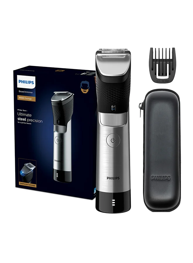 فيليبس ماكينة تقصير اللحية BT9810 من Philips | دقة مطلقة مع مشط معدني مدمج | 
شفرات فولاذية ذاتية الشحذ، 30 إعداد للطول | هيكل فولاذي، مؤشر البطارية | 120 دقيقة من الاستخدام اللاسلكي، مقاومة للماء، مع حقيبة سفر