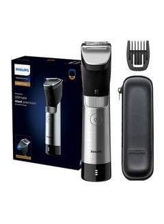 Beard Trimmer BT9810,Ultimate Precision with Built-In Metal Comb,Self-Sharpening Steel Blades, 30 Length Settings,Steel Body, Battery Indicator,120min Cordless, Waterproof, Travel Case Black/Silver