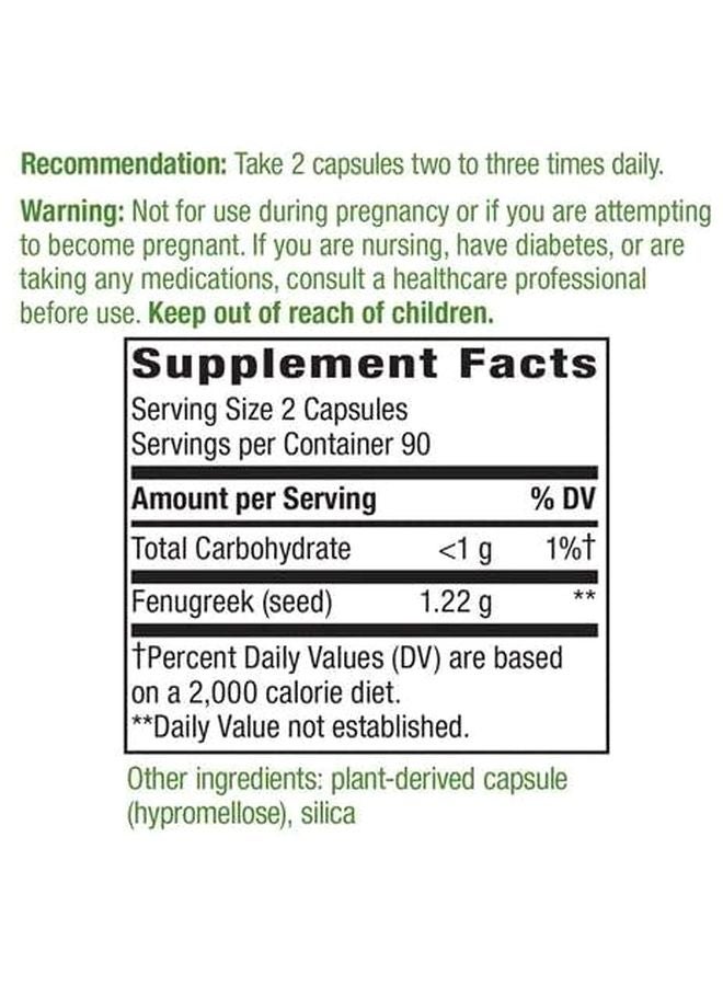 Nature's Way - Fenugreek Seed Dietary Supplement 1130mg - 180 Vegan Capsules - Image 1