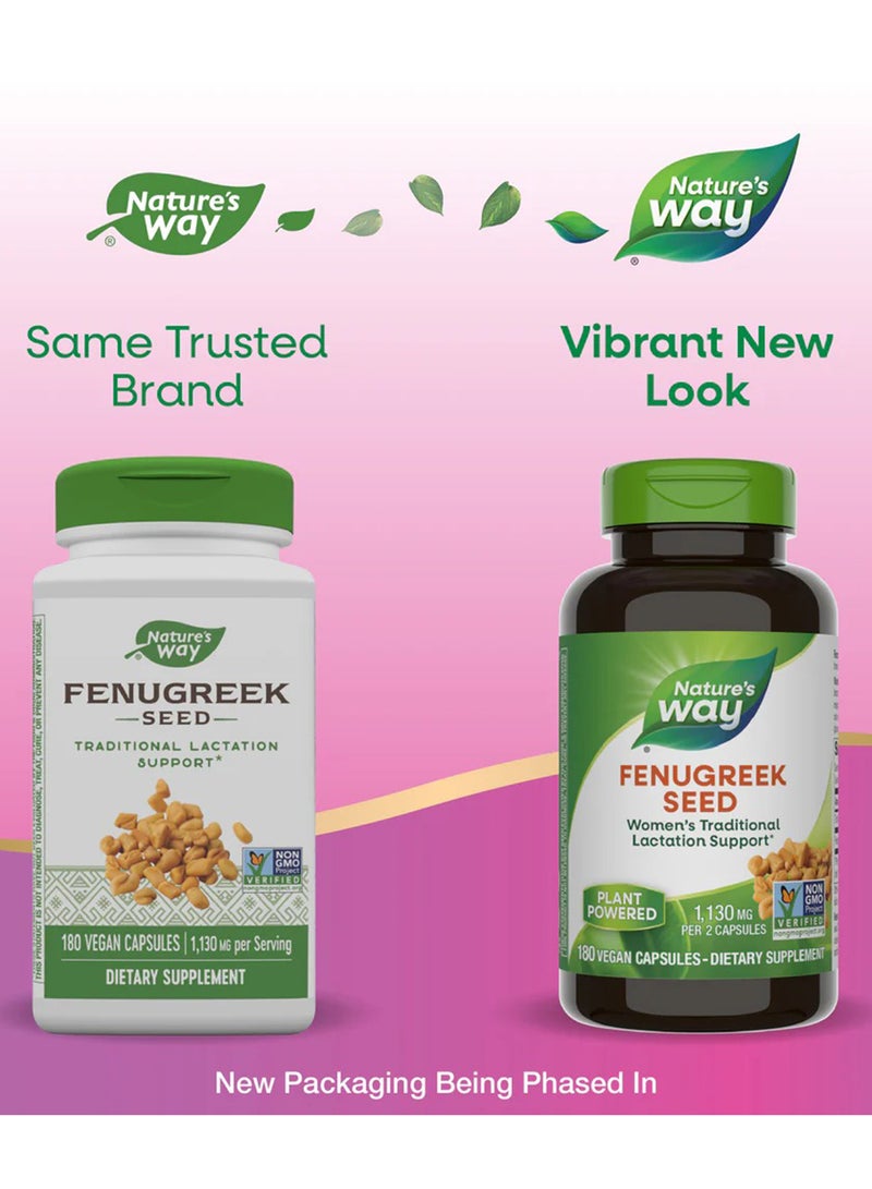 Nature's Way - Fenugreek Seed Dietary Supplement 1130mg - 180 Vegan Capsules - Image 1
