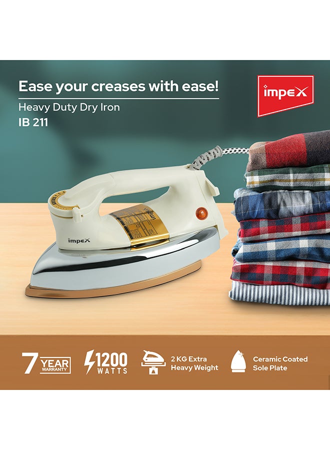 Impex - Automatic Dry Iron| Heavy Duty Iron Box With Temperature Settings Dial And Auto Shut Off Function| Super Deluxe Heavy Weight Iron Box, Suitable For All Kinds of Fabric| Equipped With Ceramic Coating 2 kg 1200 W IB 211 White/Beige/Silver - Image 1