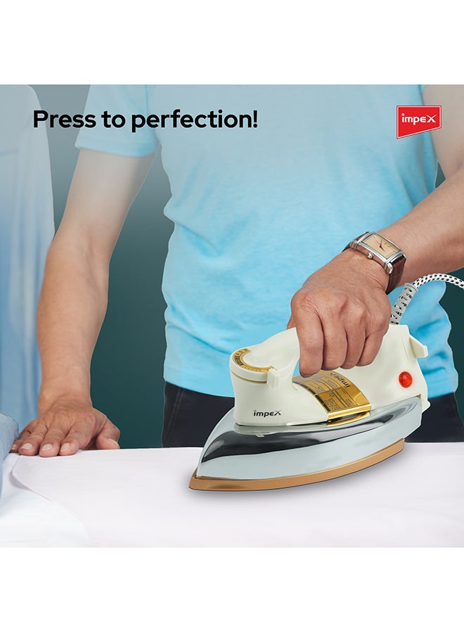 Impex - Automatic Dry Iron| Heavy Duty Iron Box With Temperature Settings Dial And Auto Shut Off Function| Super Deluxe Heavy Weight Iron Box, Suitable For All Kinds of Fabric| Equipped With Ceramic Coating 2 kg 1200 W IB 211 White/Beige/Silver - Image 1