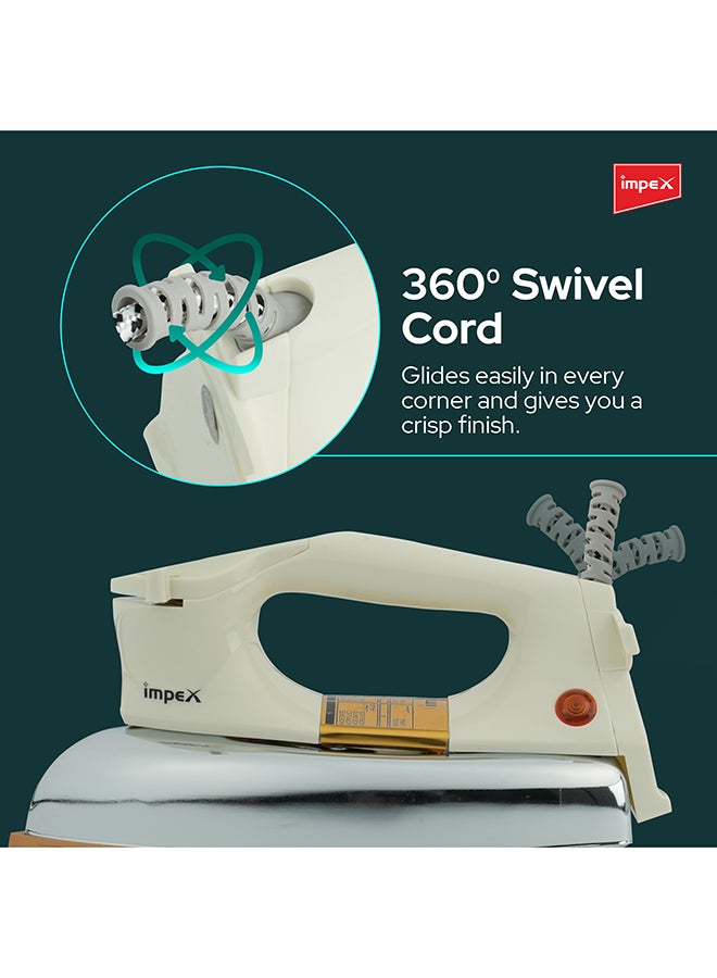 Impex - Automatic Dry Iron| Heavy Duty Iron Box With Temperature Settings Dial And Auto Shut Off Function| Super Deluxe Heavy Weight Iron Box, Suitable For All Kinds of Fabric| Equipped With Ceramic Coating 2 kg 1200 W IB 211 White/Beige/Silver - Image 1