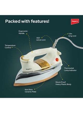 Automatic Dry Iron| Heavy Duty Iron Box With Temperature Settings Dial And Auto Shut Off Function| Super Deluxe Heavy Weight Iron Box, Suitable For All Kinds of Fabric| Equipped With Ceramic Coating 2 kg 1200 W IB 211 White/Beige/Silver - view 5