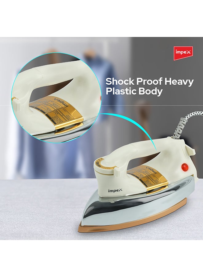 Impex - Automatic Dry Iron| Heavy Duty Iron Box With Temperature Settings Dial And Auto Shut Off Function| Super Deluxe Heavy Weight Iron Box, Suitable For All Kinds of Fabric| Equipped With Ceramic Coating 2 kg 1200 W IB 211 White/Beige/Silver - Image 1