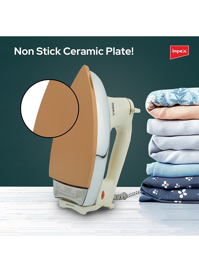 Impex - Automatic Dry Iron| Heavy Duty Iron Box With Temperature Settings Dial And Auto Shut Off Function| Super Deluxe Heavy Weight Iron Box, Suitable For All Kinds of Fabric| Equipped With Ceramic Coating 2 kg 1200 W IB 211 White/Beige/Silver - Image 1