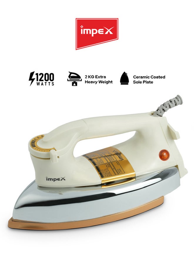 Impex Automatic Dry Iron| Heavy Duty Iron Box With Temperature Settings Dial And Auto Shut Off Function| Super Deluxe Heavy Weight Iron Box, Suitable For All Kinds of Fabric| Equipped With Ceramic Coating 2 kg 1200 W IB 211 White/Beige/Silver - Image 1