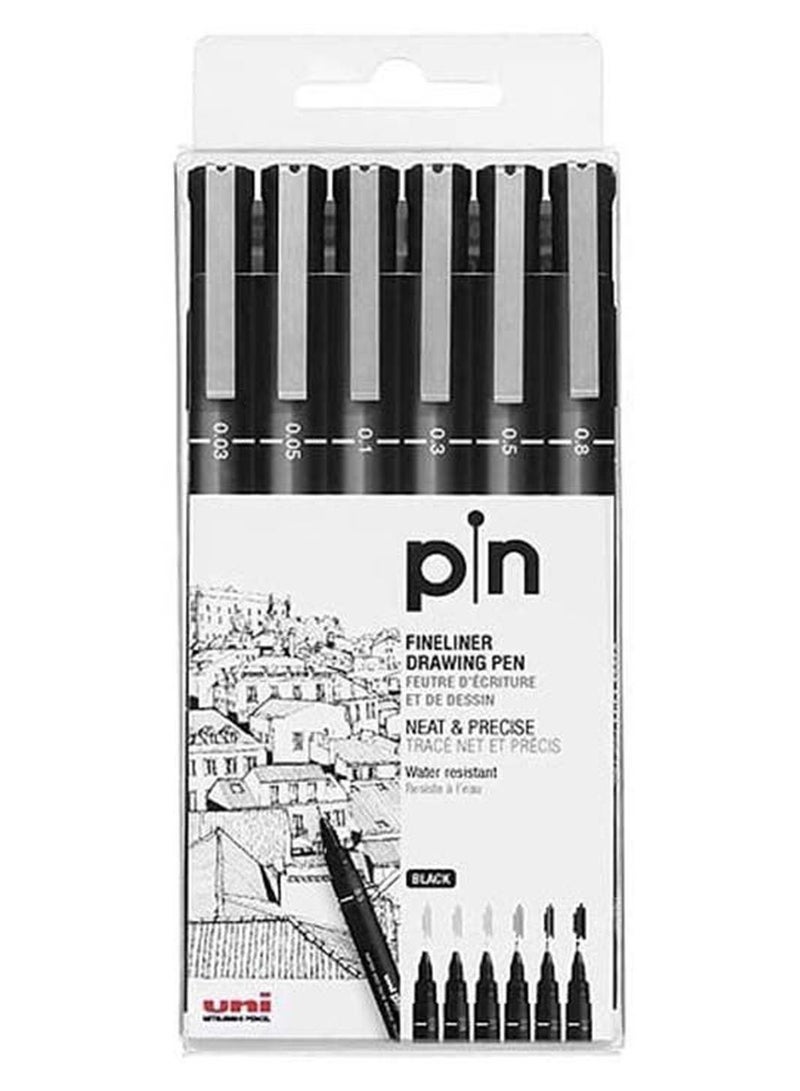 Uniball 6-Piece Fineliner Pen Set Black - Image 1