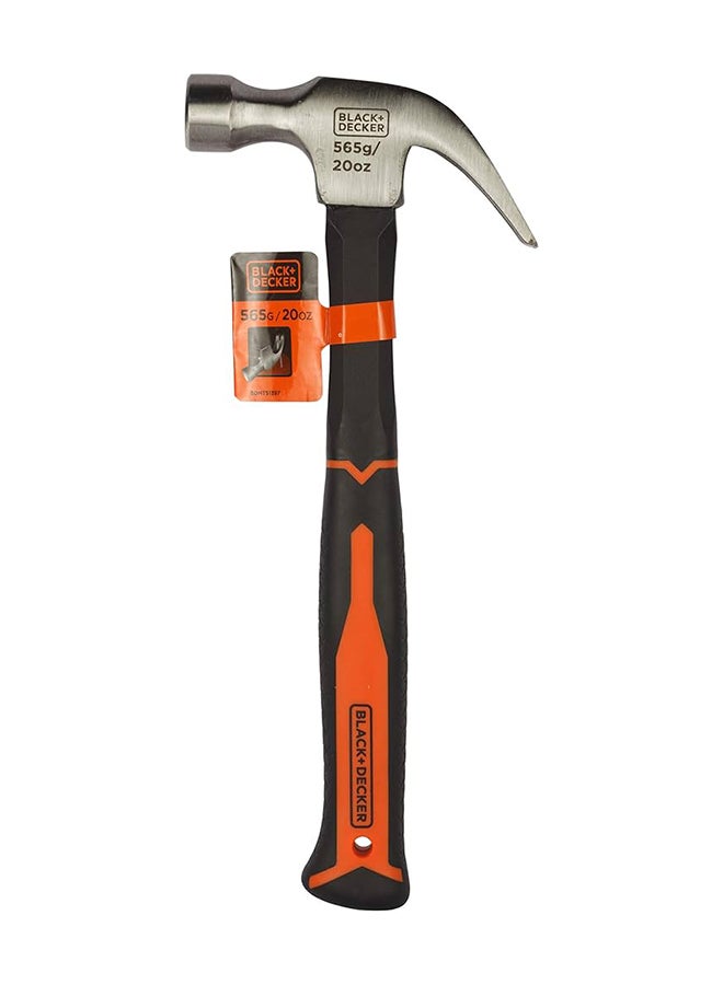BLACK+DECKER 20oz 560g Bimaterial Fiberglass Handle Metal Claw Hammer, Orange/Black - BDHT51397, Silver/Black/Orange 18cm  - Image 1