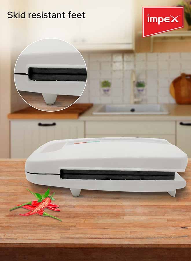 Impex - Sandwich Maker 4 Slice with Cool-Touch Housing, Non-Stick Coating Plates, Compact Upright Storage, Skid-Resistant Feet, and Power/Ready Indicator Lights 1400 W SW 3603 White - Image 1