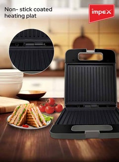 Impex Sandwich Maker 4 Slice with Cool-Touch Housing, Non-Stick Coating Plates, Compact Upright Storage, Skid-Resistant Feet, and Power/Ready Indicator Lights 1400 W SW 3603 White  - Image 4