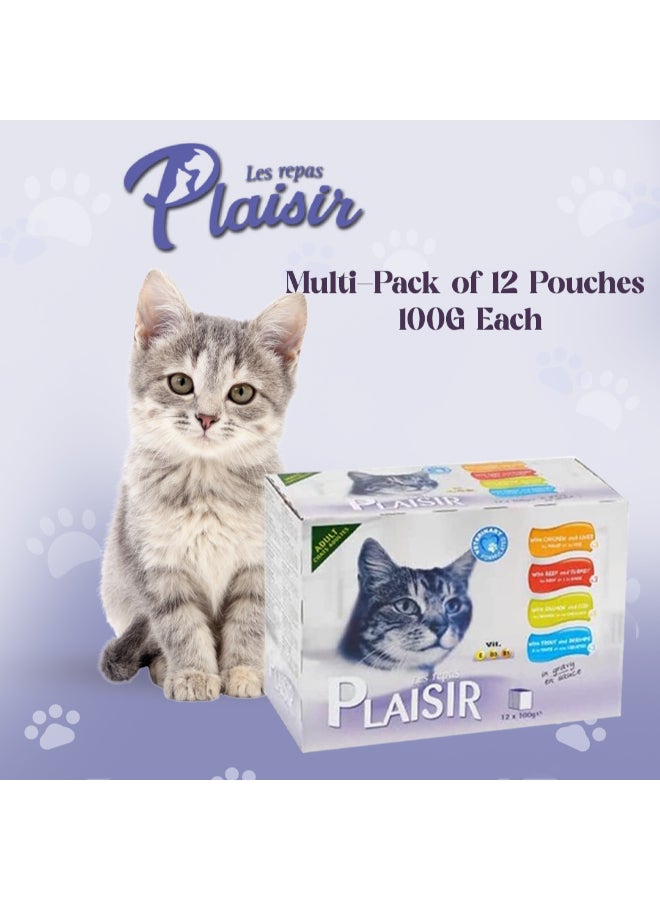 Plaisir - Chunks In Gravy Wet Cat Food Assorted Pack Of 12 100grams - Image 1