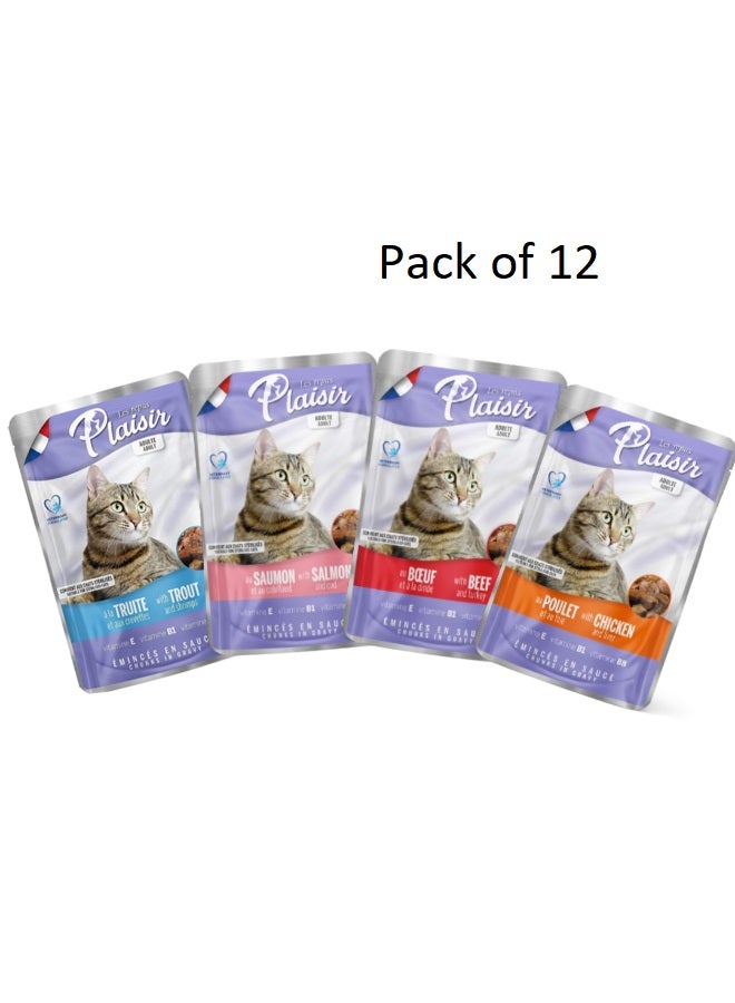 Plaisir - Chunks In Gravy Wet Cat Food Assorted Pack Of 12 100grams - Image 1