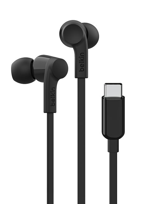 Belkin SoundForm Headphones with USB Type C Connector, in-Ear Earphones Headset with Microphone, Earbuds with Sweat and Splash Resistance for iPad Pro, Galaxy, and Other USB C Devices - Black Black