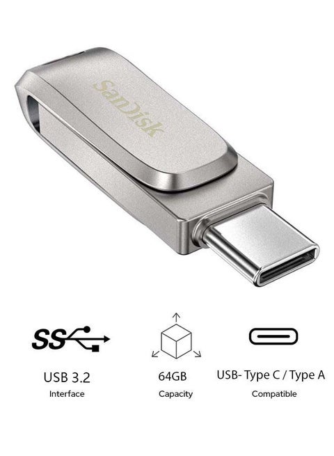 فلاش درايف مزدوج لوكس ألترا بمنفذ USB-C 3.1 من الجيل الأول بسرعة 150 ميجابايت في الثانية سعة 64 جيجابايت 64 GB