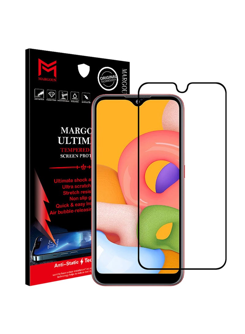 مارجون لاصقة حماية للشاشة بحافة ثلاثية الأبعاد مصنوعة من الزجاج المقوى لهاتف سامسونج جالاكسي A01 شفاف/ أسود - Image 1