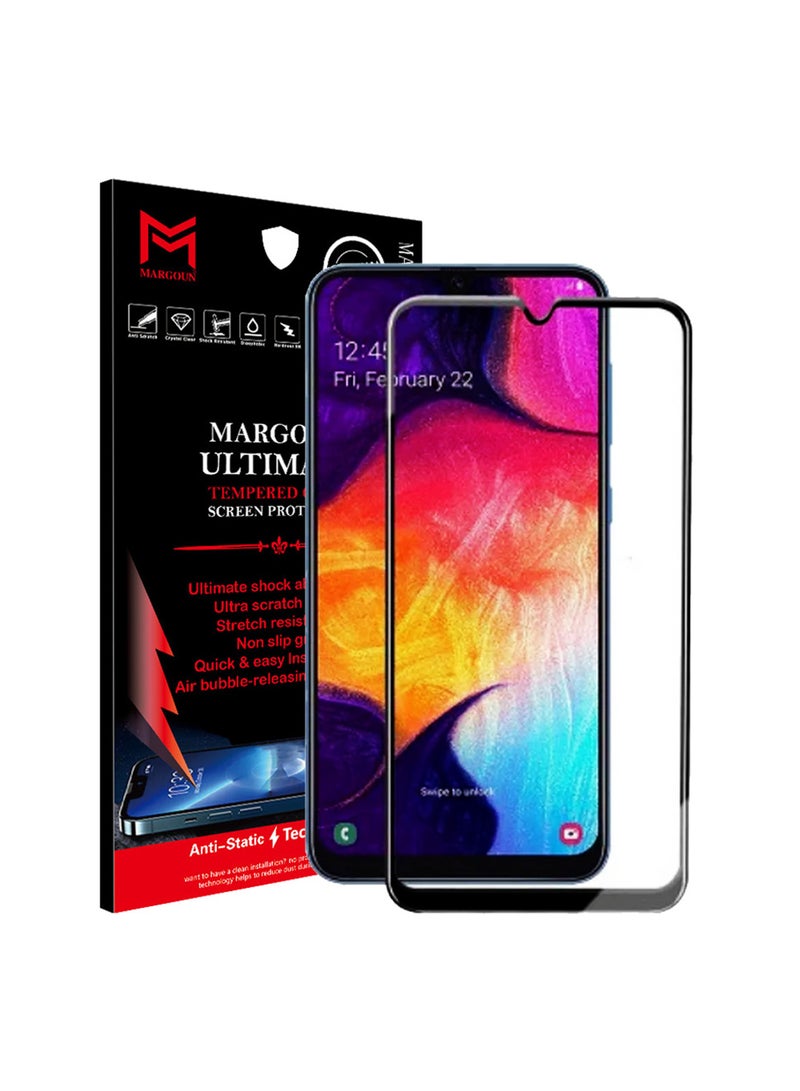 مارجون لاصقة حماية للشاشة بحافة ثلاثية الأبعاد مصنوعة من الزجاج المقوى لهاتف سامسونج جالاكسي A50s شفاف/ أسود - Image 1