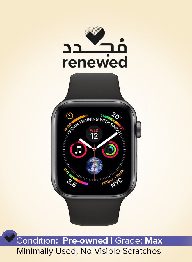 ابل  مُجدد - ساعة يد سيريس 4 بخاصية نظام تحديد المواقع 44 هيكل خارجي رمادي من الألومنيوم وسوار أسود رياضي - Image 1