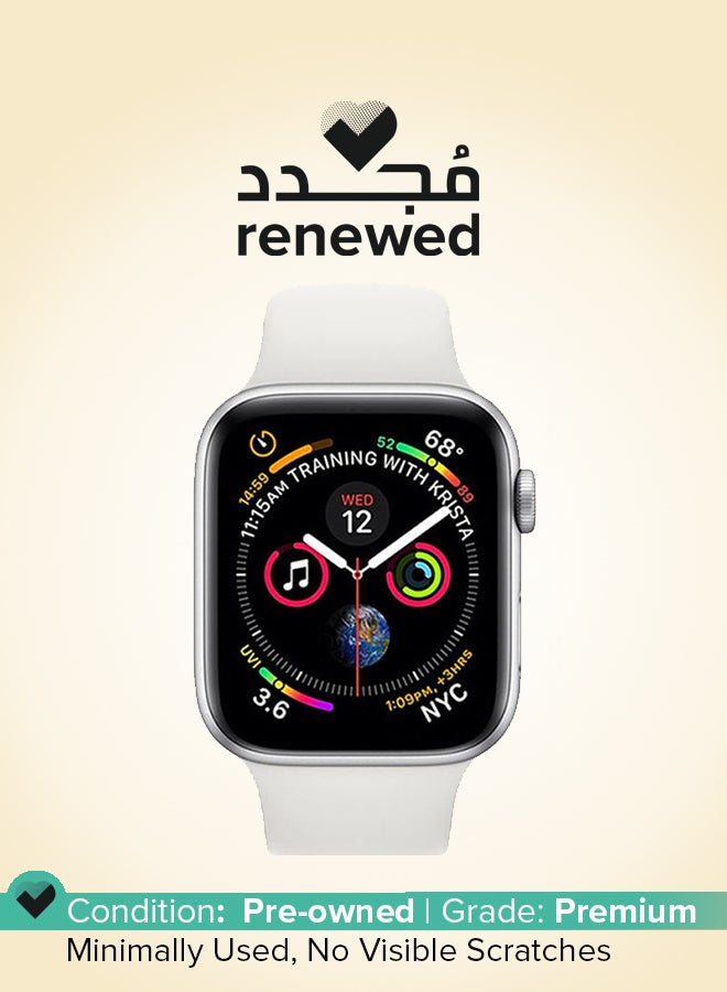 ابل  مُجدد - ساعة سيريس 4 بقطر 40 مم مزودة بجهاز تحديد المواقع العالمي هيكل خارجي من الألومنيوم الفضي وسوار رياضي أبيض - Image 1