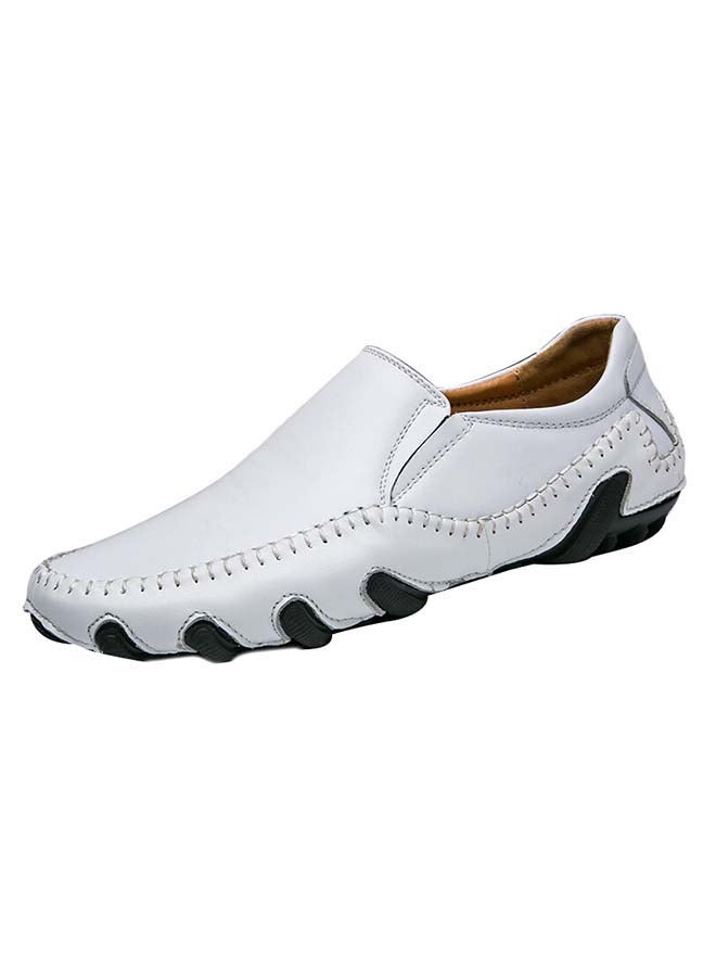 Zaitun Men's Oxford Shoes Solid Color Breathable Slip On Leather White - Image 2