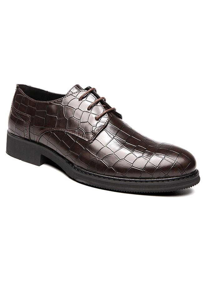 Crocodile Pattern Lace-Up Shoes Brown  - Image 1