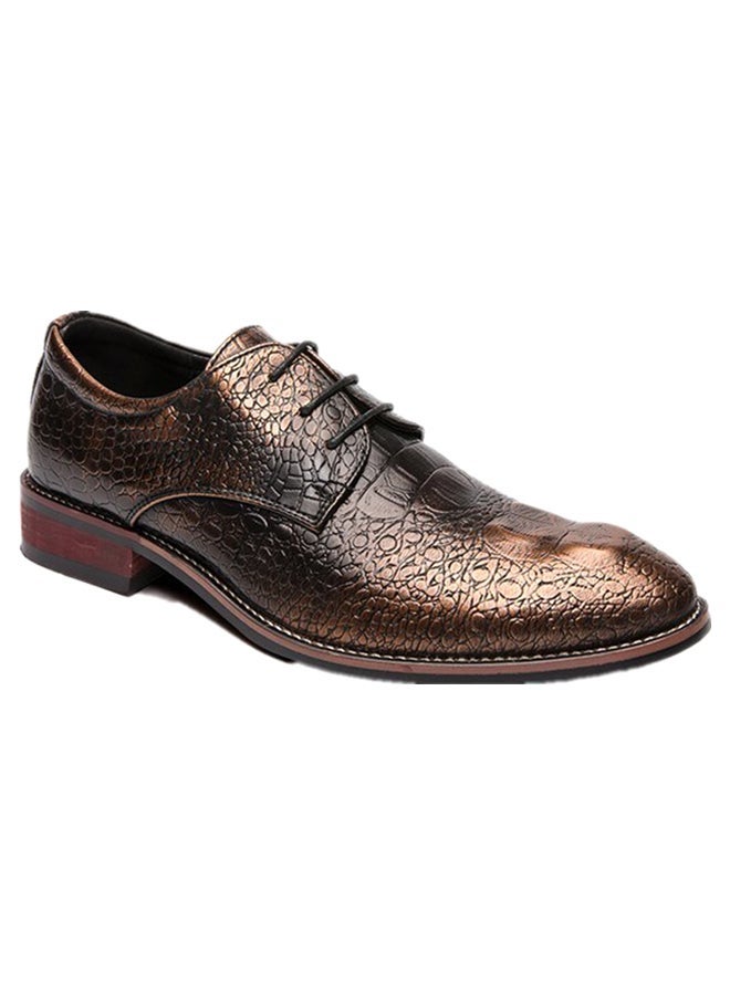 Crocodile Pattern Lace-Up Shoes Brown  - Image 1